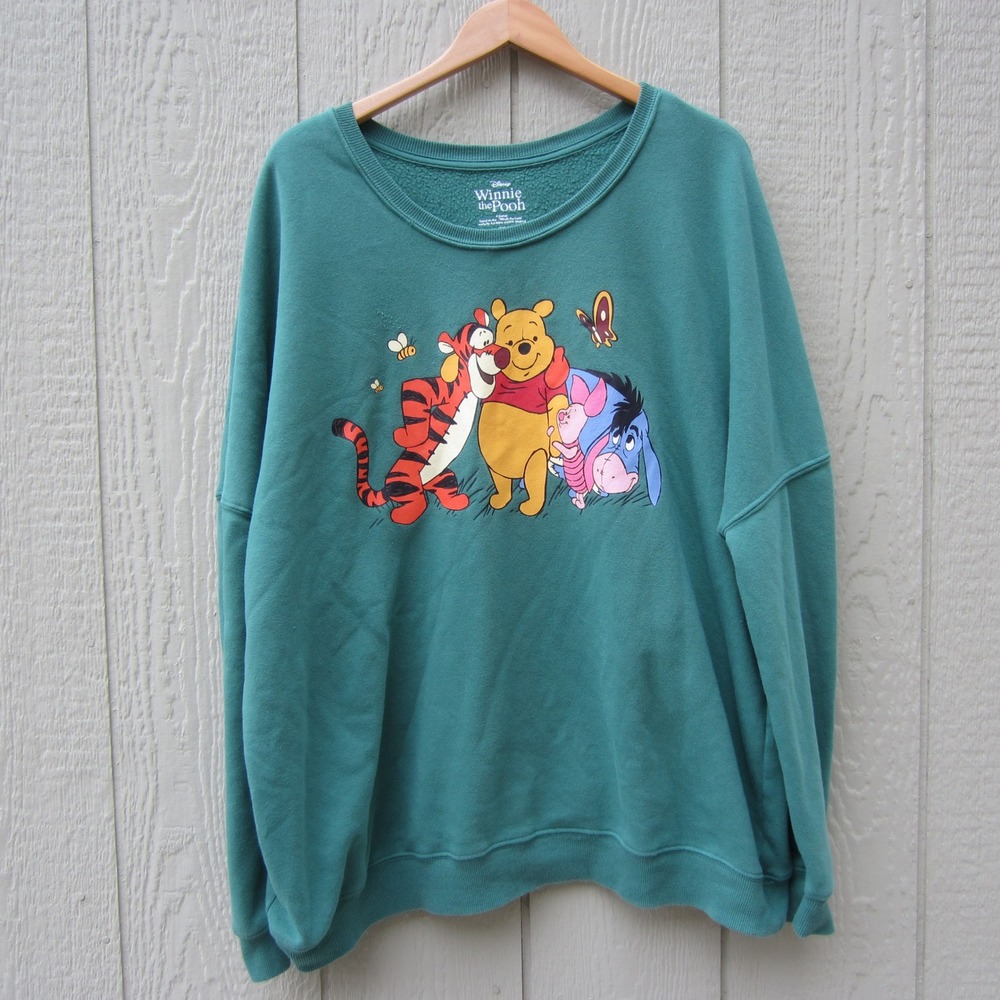 Disney Winnie the Pooh Tigger Eeyore Piglet Sweatshirt Green 3X Plus Size Fleece